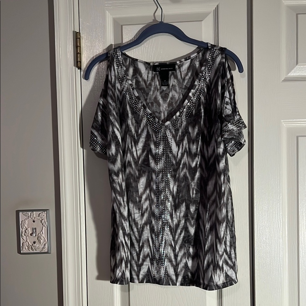 INC International Concepts Women's Black and Gray Top
